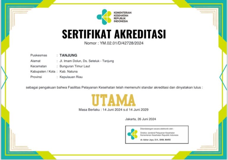 SERTIFIKAT PUSKESMAS TANJUNG 2024-2029